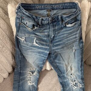 American Eagle Outfitters Light Blue Denim Jeans with Brown Patch